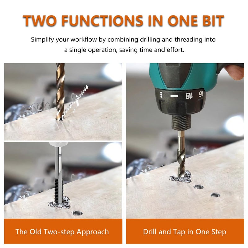 Hymnorq 5-Piece High-Speed Steel Combination Tap and Drill Bit Set â€“ M6 x 1mm, Fully Ground, 1/4" Hex Shank, Dual Twist Flute, 118Â° Split Point - Image 2